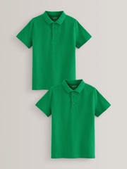 Green Regular Fit Cotton School Short Sleeve 100% Cotton Polo Shirts 2 Pack (3-16yrs) - Image 1 of 7