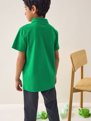 Green Regular Fit Cotton School Short Sleeve 100% Cotton Polo Shirts 2 Pack (3-16yrs) - Image 4 of 7