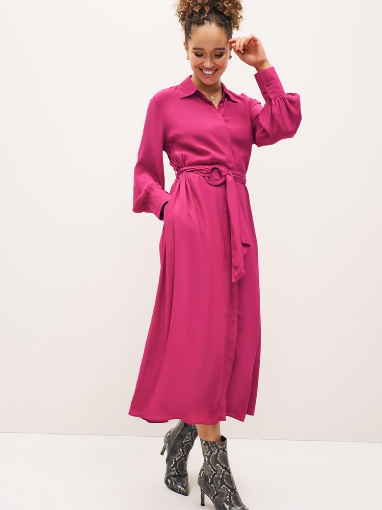 Pink Belted Midi Shirt Dress - Image 1 of 5