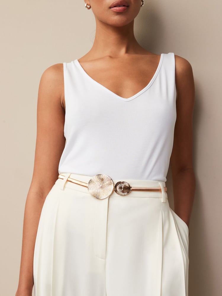 Gold Disc Skinny Stretch Chain Belt - Image 1 of 1