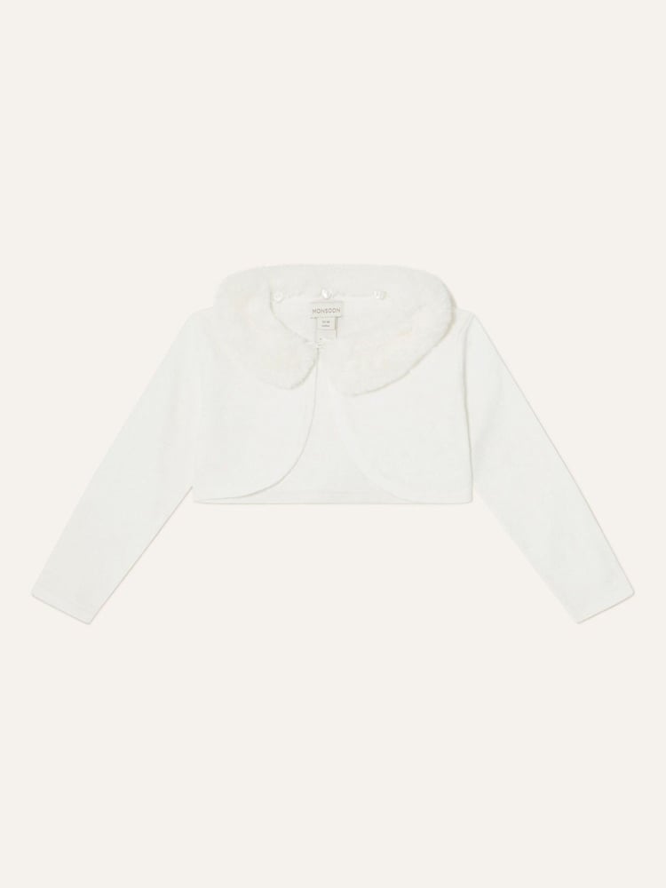 Monsoon Natural Baby Supersoft Faux Fur Collar Cardigan - Image 1 of 3
