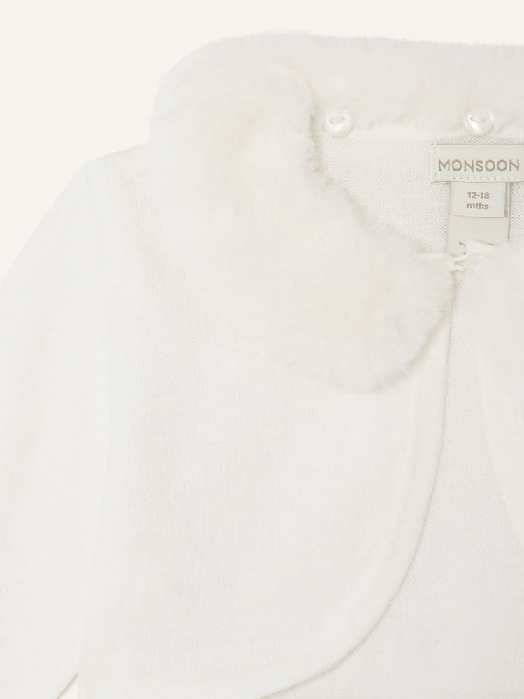 Monsoon Natural Baby Supersoft Faux Fur Collar Cardigan - Image 3 of 3
