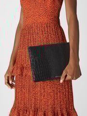 Whistles Black Medium Shiny Croc Effect Clutch Bag - Image 1 of 4