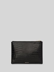 Whistles Black Medium Shiny Croc Effect Clutch Bag - Image 2 of 4