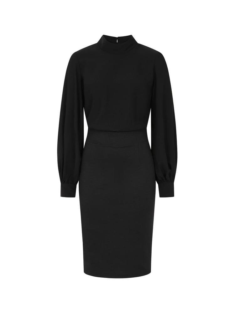 Hot Squash Blouson Sleeve Ponte Black Dress - Image 3 of 3