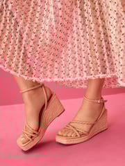 Nude Forever Comfort® Twist Strap Detail Square Toe Wedge Sandals - Image 1 of 6