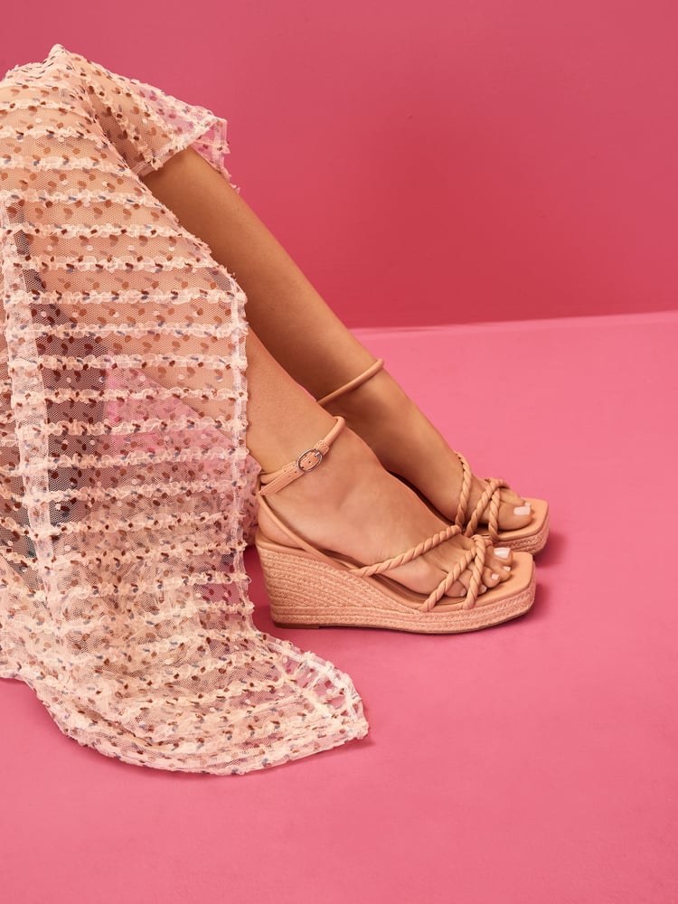 Nude Forever Comfort® Twist Strap Detail Square Toe Wedge Sandals - Image 2 of 6