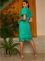 Chi Chi London Green Puff Sleeve Premium Lace Mini Dress - Image 2 of 4