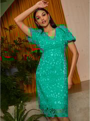 Chi Chi London Green Puff Sleeve Premium Lace Mini Dress - Image 3 of 4
