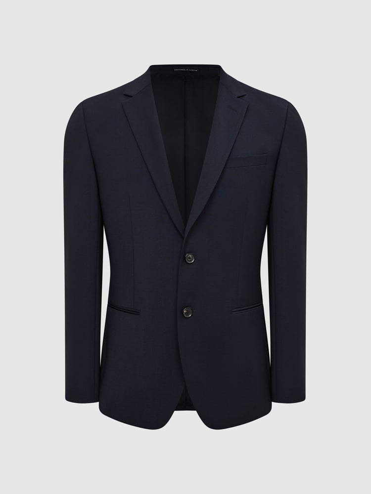 Reiss Navy Pray Slim Fit Single Breasted Wool Blazer - Image 2 of 5