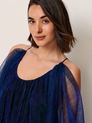 Navy Blue Floral Crinkle Mesh Volume Cami Maxi Dress - Image 2 of 4
