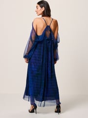 Navy Blue Floral Crinkle Mesh Volume Cami Maxi Dress - Image 3 of 4