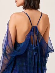 Navy Blue Floral Crinkle Mesh Volume Cami Maxi Dress - Image 4 of 4