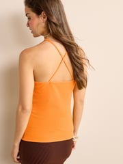 Orange Halter Neck Ribbed Top - Image 3 of 5