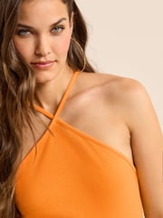Orange Halter Neck Ribbed Top - Image 4 of 5