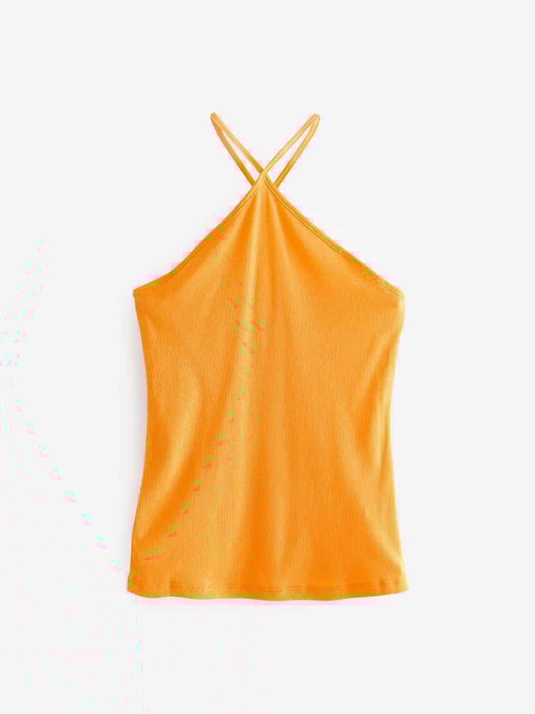 Orange Halter Neck Ribbed Top - Image 5 of 5