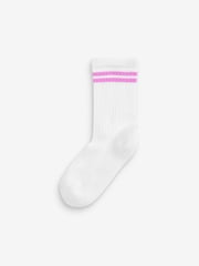 White with fluorescent stripe Regular Length Cotton Rich Cushioned Sole Ankle Socks 3 Pack - Image 2 of 4