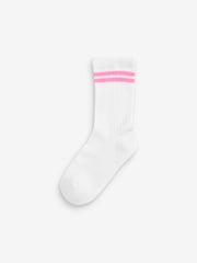 White with fluorescent stripe Regular Length Cotton Rich Cushioned Sole Ankle Socks 3 Pack - Image 3 of 4