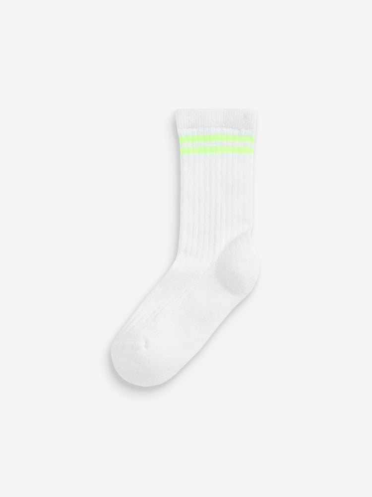 White with fluorescent stripe Regular Length Cotton Rich Cushioned Sole Ankle Socks 3 Pack - Image 4 of 4