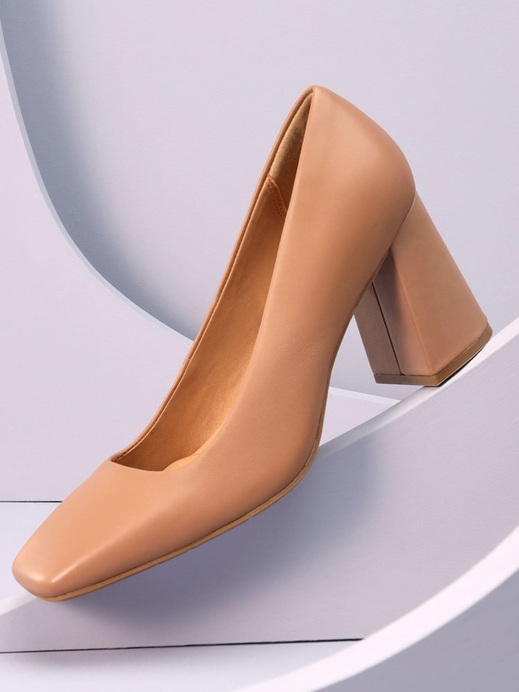 Camel Brown Forever Comfort® With Motionflex Square Toe Block Heel Shoes - Image 1 of 9