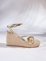 Gold Forever Comfort® Twist Strap Detail Square Toe Wedge Sandals - Image 2 of 6