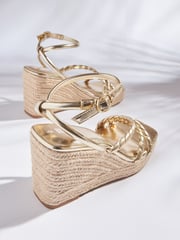 Gold Forever Comfort® Twist Strap Detail Square Toe Wedge Sandals - Image 3 of 6