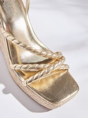 Gold Forever Comfort® Twist Strap Detail Square Toe Wedge Sandals - Image 5 of 6