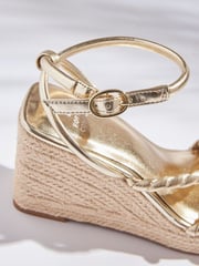 Gold Forever Comfort® Twist Strap Detail Square Toe Wedge Sandals - Image 6 of 6