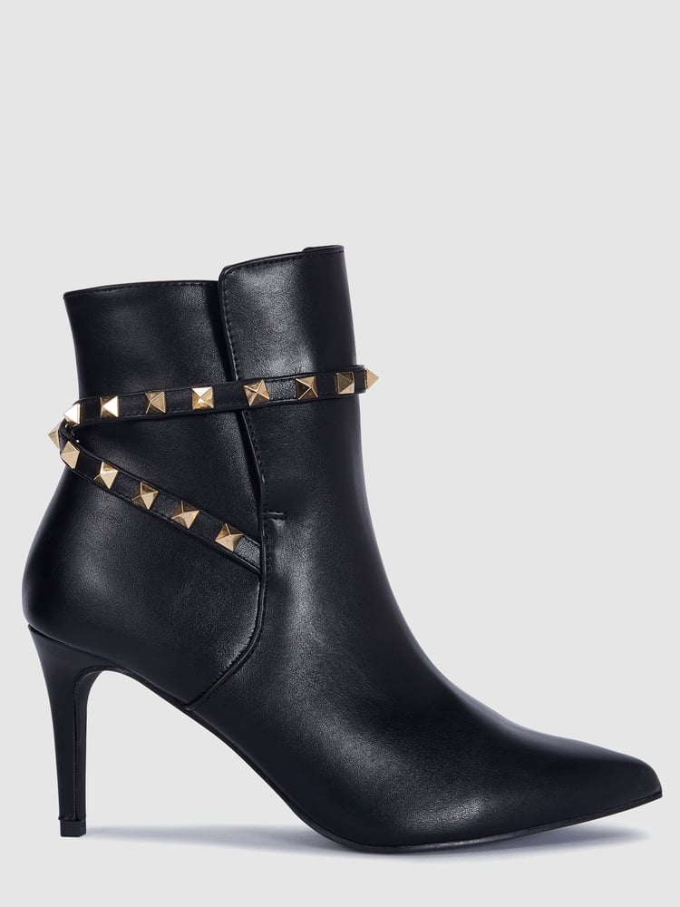Novo Black Diego Stud Detail Point Mid Stiletto Heel Ankle Boots - Image 2 of 4