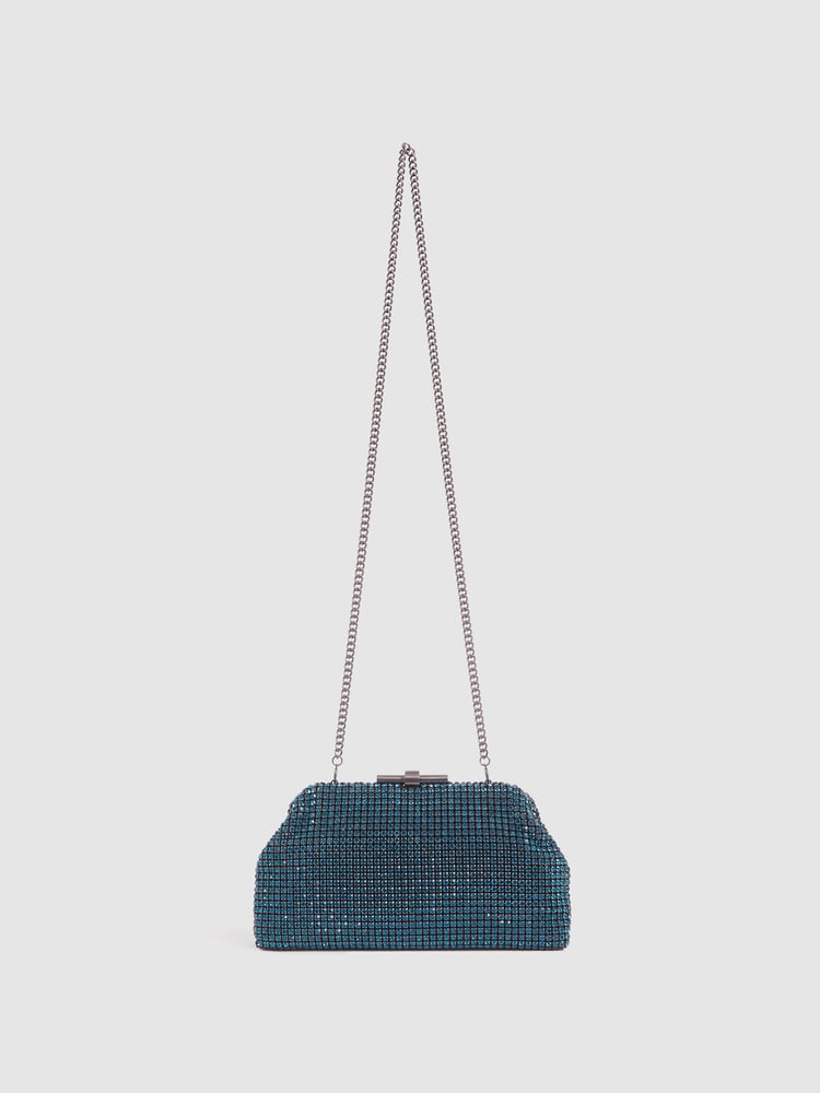 Reiss Teal Adaline Embellished Clutch Bag - Image 1 of 7