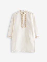 Ivory Cream/Gold Regular Length Embroidered Boys Kurta (3-16yrs) - Image 6 of 7
