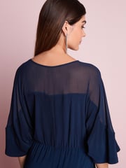 Navy Blue Woven Mix Short Sleeve Jumpsuit - Image 3 of 5