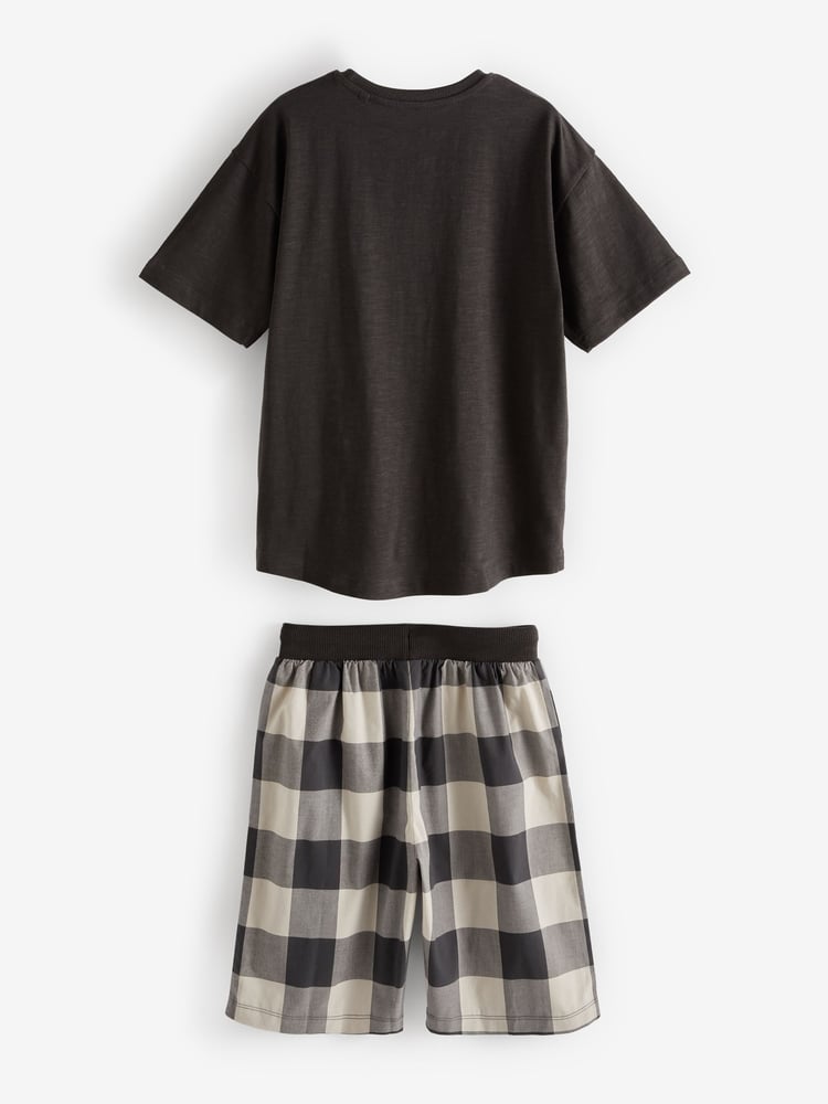 Black/Khaki/Blush 3 Pack 100% Cotton Woven Check Short Pyjamas (3-16yrs) - Image 2 of 2