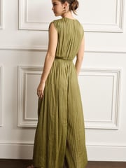 Khaki Green Pleated Short Sleeve Jumpsuit - Image 2 of 4
