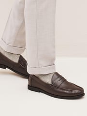 Brown Leather Regular Fit Leather Penny Loafers - Image 1 of 5