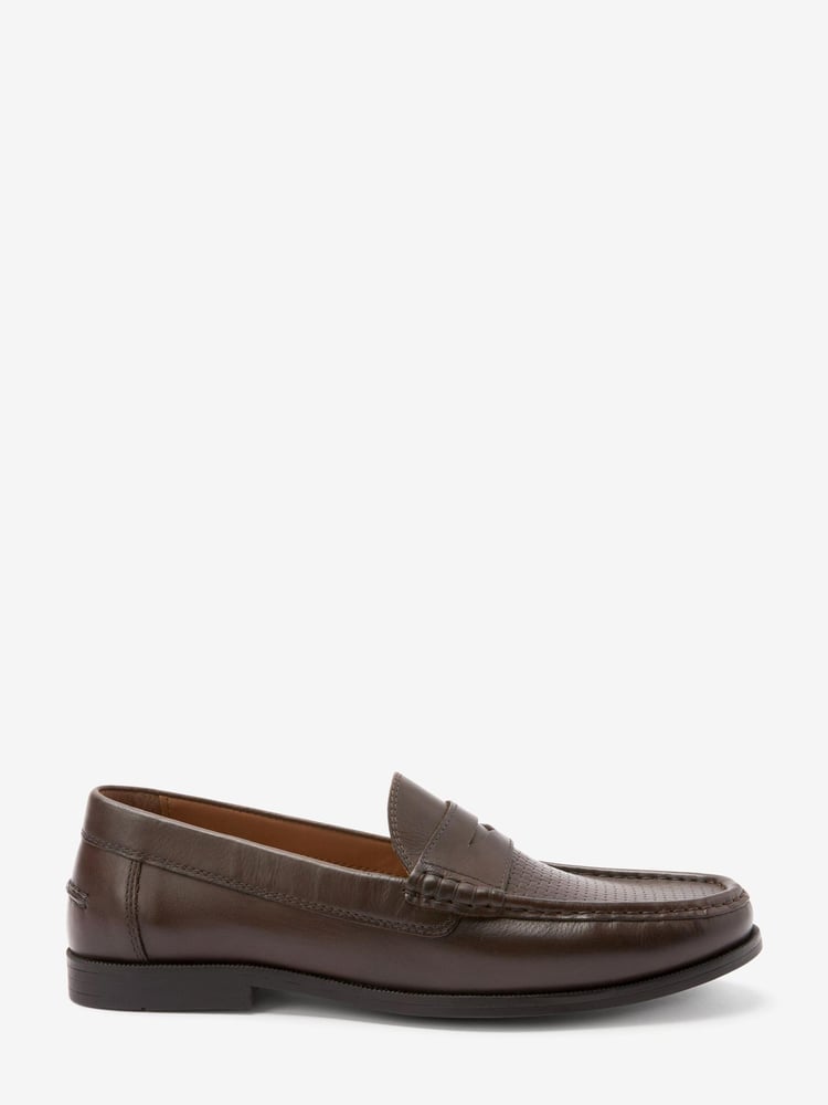 Brown Leather Regular Fit Leather Penny Loafers - Image 2 of 5