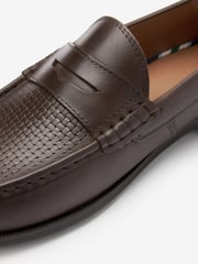 Brown Leather Regular Fit Leather Penny Loafers - Image 5 of 5