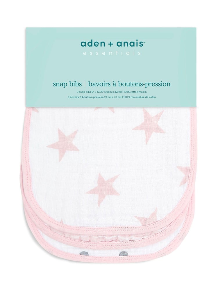 aden + anais Pink 100% Cotton Essentials Muslin Doll Snap Bibs 3 Pack - Image 2 of 6