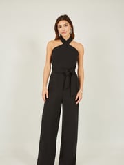 Mela Black Cross Over Halter Neck Jumpsuit - Image 1 of 4