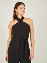 Mela Black Cross Over Halter Neck Jumpsuit - Image 3 of 4