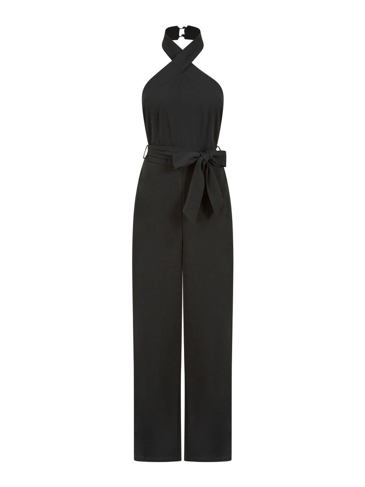 Mela Black Cross Over Halter Neck Jumpsuit - Image 4 of 4