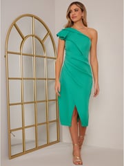 Chi Chi London Green One Shoulder Wrap Detail Midi Dress - Image 1 of 6