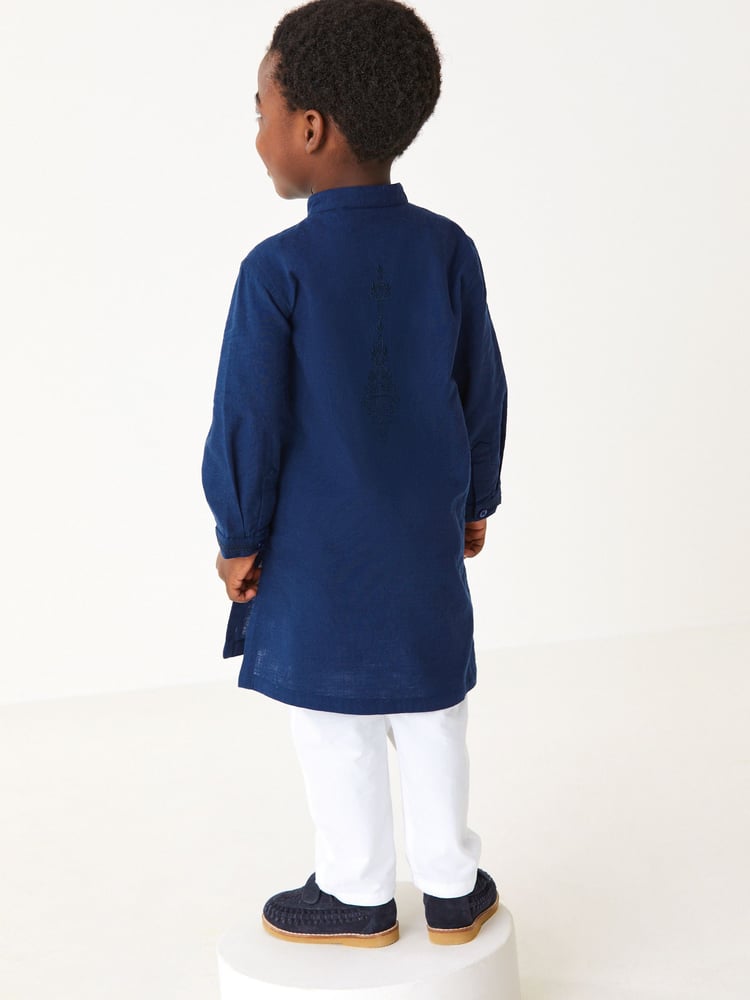 Navy Blue Regular Length Embroidered Boys Kurta (3mths-7yrs) - Image 2 of 12 Navy Blue Regular Length Embroidered Boys Kurta (3mths-7yrs) - Image 2 of 12