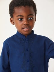 Navy Blue Regular Length Embroidered Boys Kurta (3mths-7yrs) - Image 4 of 12