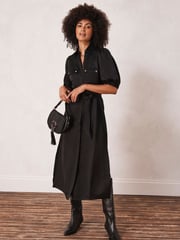 Mint Velvet Black Linen Blend Shirt Dress - Image 1 of 4