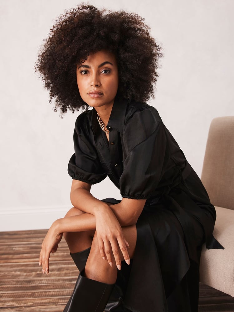 Mint Velvet Black Linen Blend Shirt Dress - Image 2 of 4