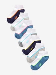 White/Blue Cushioned Footbed Trainer Socks 7 Pack - Image 1 of 9