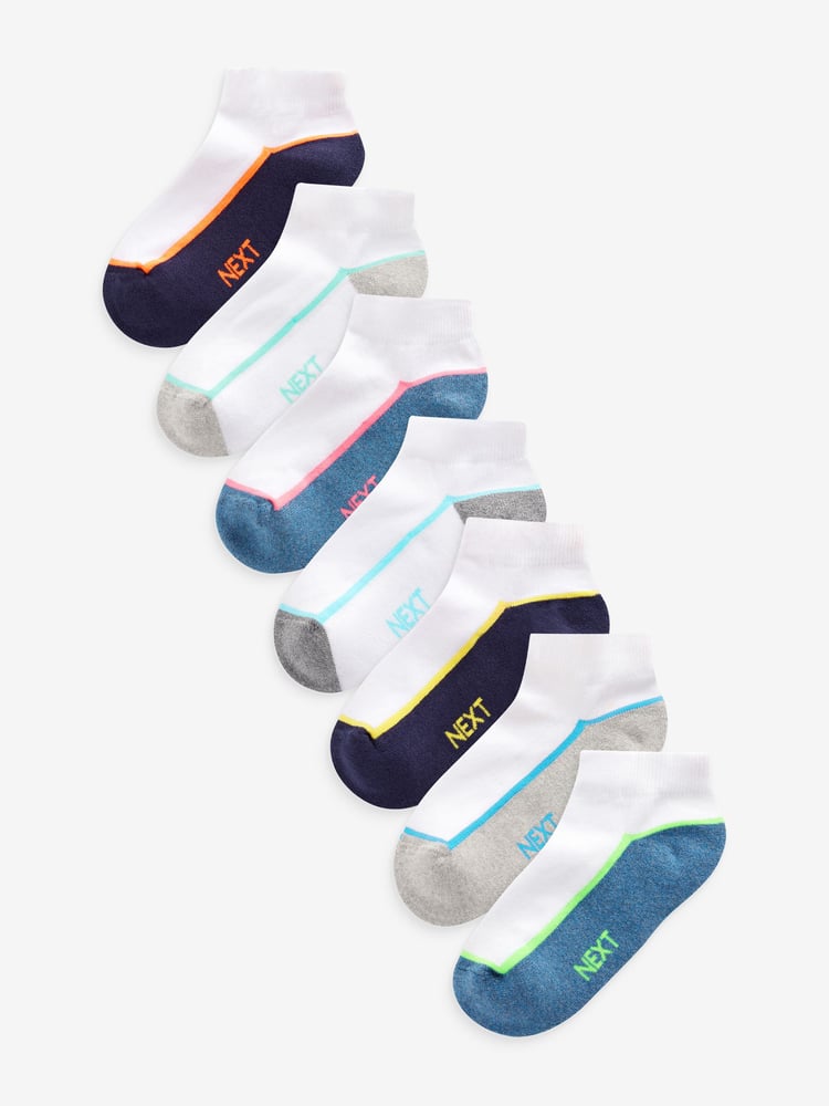 White/Blue Cushioned Footbed Trainer Socks 7 Pack - Image 1 of 9