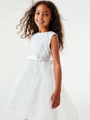 Ivory White Mesh Tie Back Party Dress (3-16yrs) - Image 3 of 6