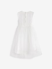 Ivory White Mesh Tie Back Party Dress (3-16yrs) - Image 5 of 6